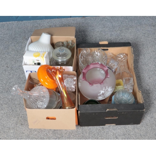 247 - Three boxes of assorted glassware to include vases, tumblers and jars.