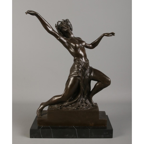 3 - In the style of Bruno Zach; A bronze figure of a young maiden in dance. Raised on marble plinth. 38c... 