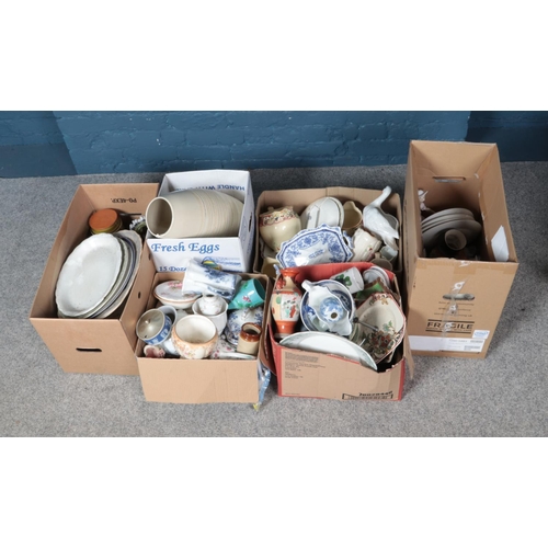 260 - Six boxes of assorted ceramics to include Crown Devon Leaping Deer, Wedgwood, Royal Doulton and a qu... 