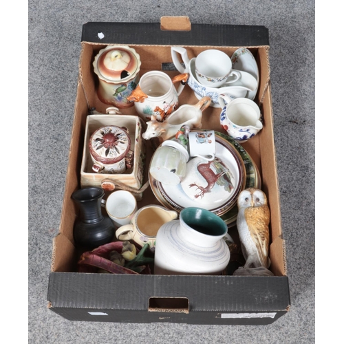 264 - A box of miscellaneous. Includes Arthur Wood, Prinknash, hunting jug etc.