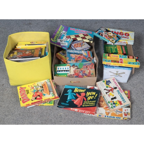 272 - Three boxes of miscellaneous. Includes Dandy annuals, vintage games etc.