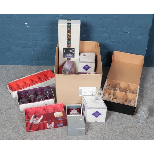 290 - A box of boxed glassware and crystal. Including Edinburgh Crystal, Webb Corbett, etc.