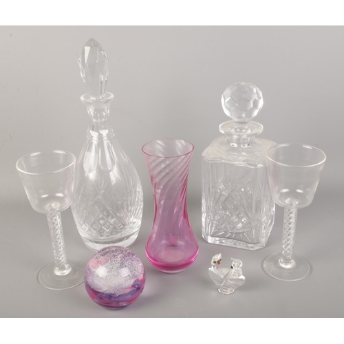 42 - A quantity of glassware. Including modern air twist glasses, Edinburgh Crystal decanters, Caithness ... 