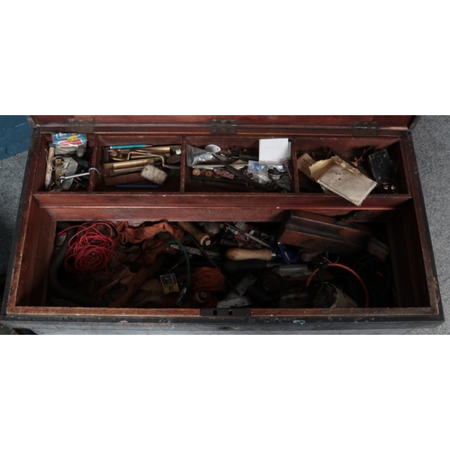 338 - An engineers chest with contents of tools along with a vintage ammo crate.