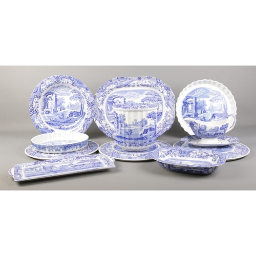 53 - A collection of Spode 'Italian' dinner wares. To include large serving plates, sauce boat and pie di... 