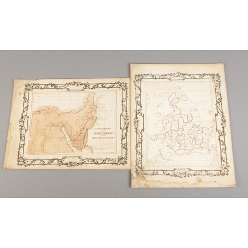 56 - A pair of hand drawn and coloured maps singed Jane Edwards 1860. One titled Journeying of the Israel... 