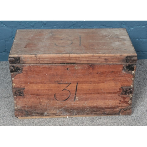 359 - A pine tool chest complete with an assortment of vintage tools, include files, spanners etc.