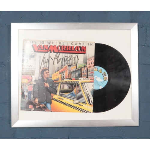 387 - A signed and framed Van Morrison This Is Where I Came In vinyl. Dimensions including frame 55.5cm x ... 