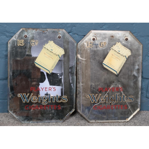 391 - A pair of vintage mirrors advertising Player's Weights cigarettes. 35.5cm x 26cm.