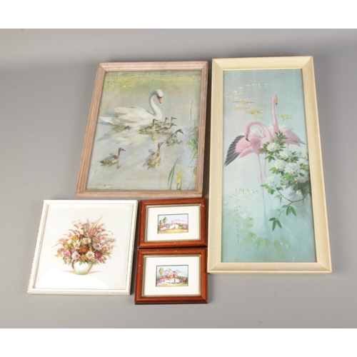 403 - A quantity of paintings including Wand, Wardi, landscape miniatures and dried flower display.