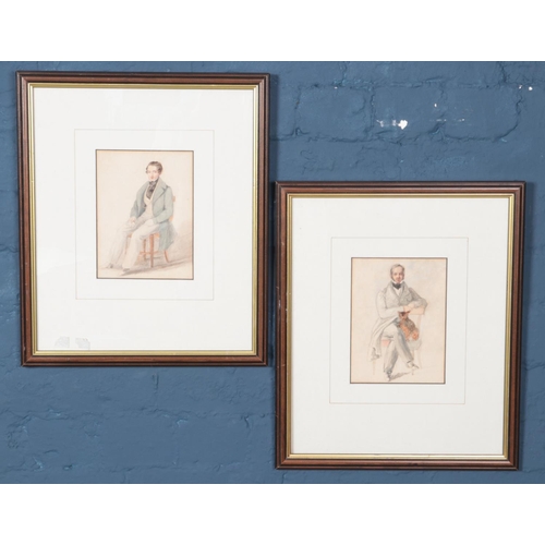 422 - A pair of framed portraits of gentleman. Monogramed LB to bottom right. (20cm x 15cm)