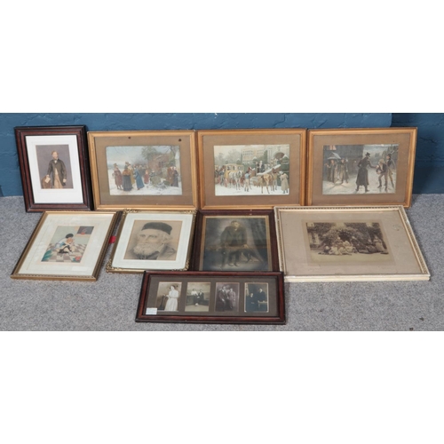 430 - A quantity of framed prints and photographs including several antique family portraits. Also framed ... 