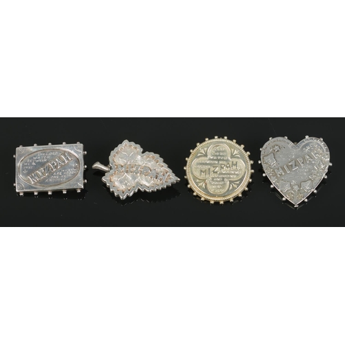 448 - Two silver and two white metal Mizpah brooches, the two silver examples both assayed for Birmingham.... 