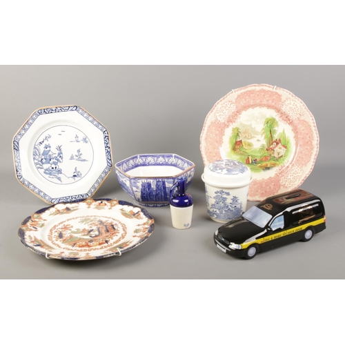 73 - A small collection of assorted ceramics. To include Royal Doulton 'The Chatham' plate, Woodsware pla... 