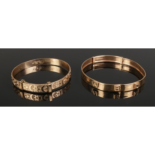 471 - A 9ct Gold Christening bangle, together with a similar 9ct Rolled Gold example. Weight of 9ct exampl... 