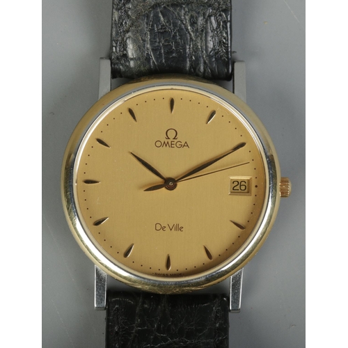 476 - A boxed Gentleman's gold plated stainless steel Omega DeVille quartz wristwatch.