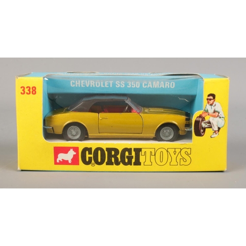 85 - Corgi - No. 338; A boxed Chevrolet SS 350 Camaro die-cast model, with red interior and leaflet.