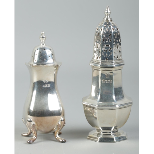 512 - Two pieces of table silver; to include pierced top sugar shaker (assayed for London, 1937, by C J Va... 