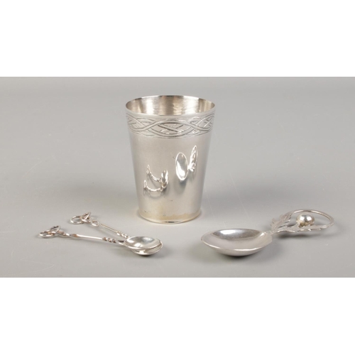 515 - A collection of Scottish silver, to include Edinburgh toddy cup, caddy spoon topped with thistle and... 