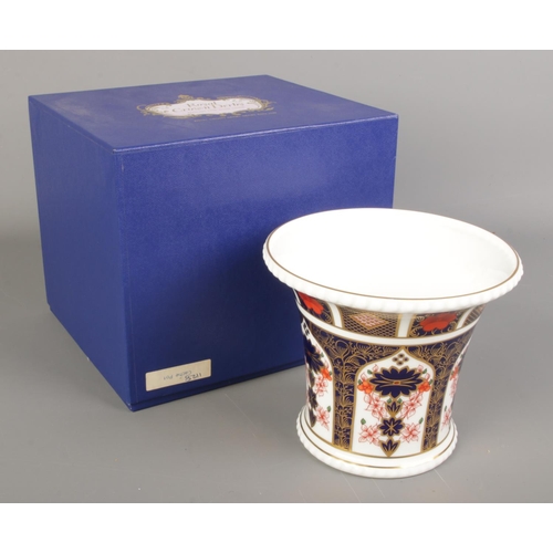 527 - A boxed Royal Crown Derby vase in the Imari pattern. 1128 LIII to the base.