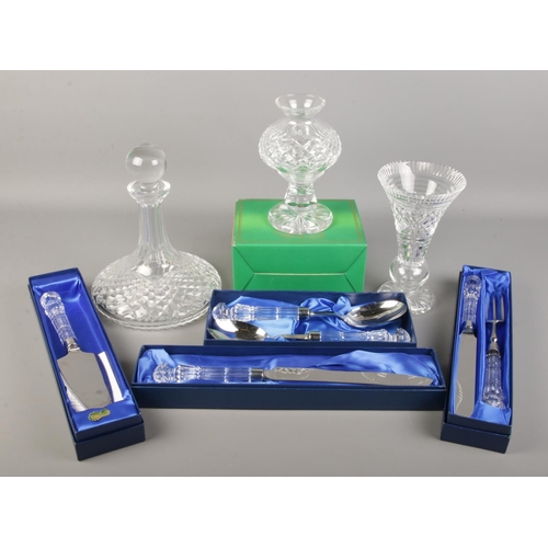 540 - A quantity of Waterford crystal. Including decanter, vase, flatware, etc.