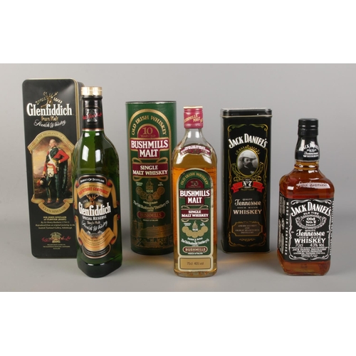 88 - Three boxed, sealed and full bottles of whisky. To include Jack Daniels, Glenfiddich and Bushmills M... 