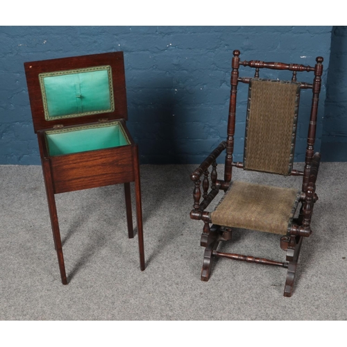 565 - A 'Homettes' sewing table and child's upholstered rocking chair.