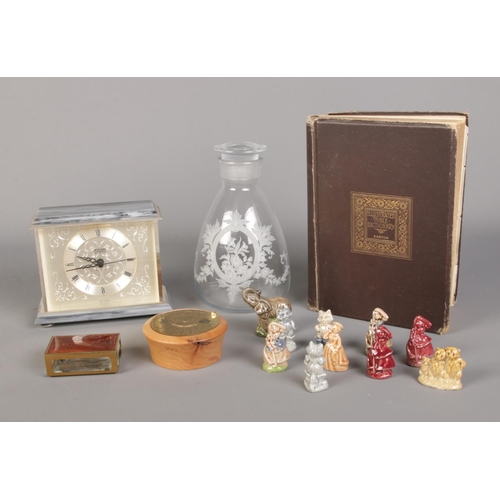 154 - A quantity of collectables including 40 year calendar, Wade Whimsies, glass decanter and Illustrated... 