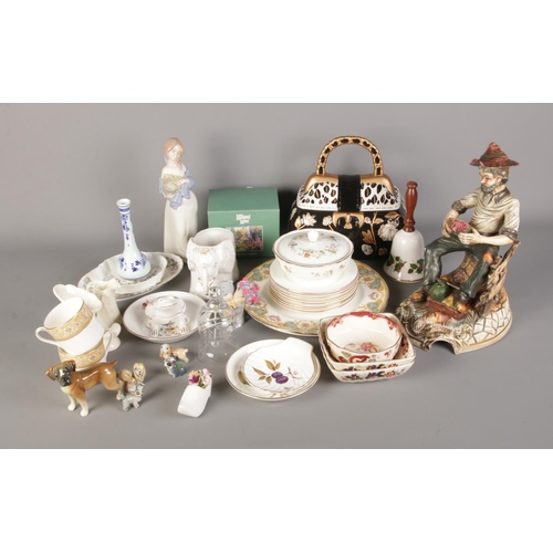 180 - A quantity of assorted ceramics to include Capodimonte figure of Man with Watermelons, Royal Worcest... 