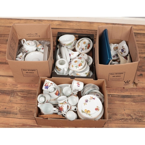 181 - Four boxes of Royal Worcester dinnerwares. Including mainly Evesham, Evesham Vale etc.