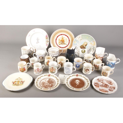 186 - A collection of commemorative wares. Includes Spode The Derby Tankard, Minton Silver Jubilee plate, ... 