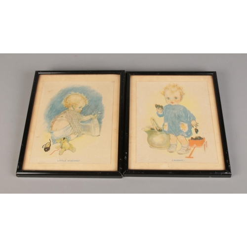 308 - A pair of framed prints depicting young children. Entitled 'Little Mischief' and 'Caught!'. Approx. ... 