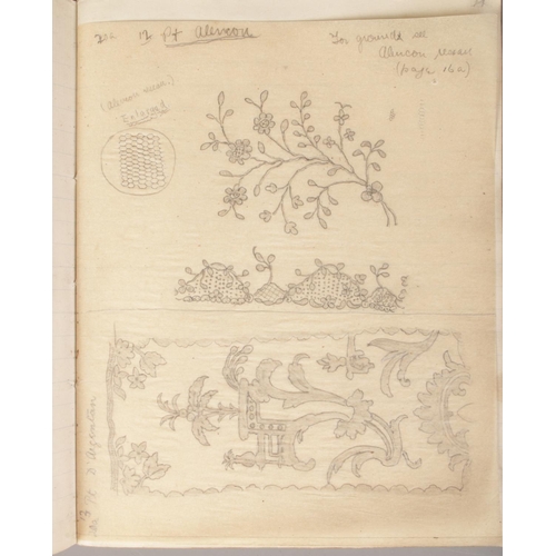 75 - An early Twentieth century lace making pattern book, containing numerous pencil sketches of patterns... 