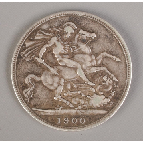 354 - A late Victorian silver crown, 1900, LXIII edge. 28.11g.