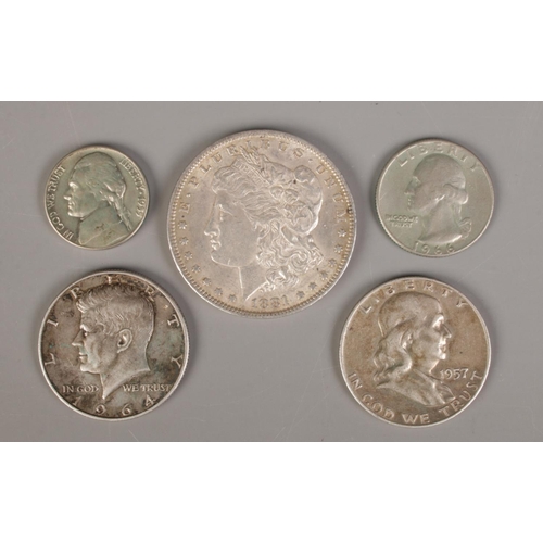 356 - A small collection of American coinage, to include 1881 dollar.