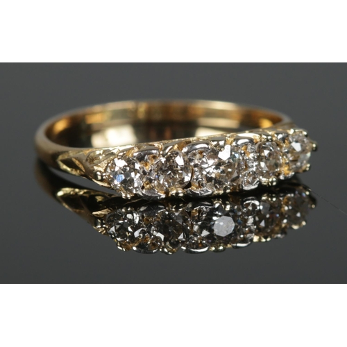 360 - An 18ct Gold carved half hoop five stone old European cut diamond ring. Largest stone ¼ct. Size M½. ... 