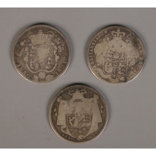 411 - Three silver half crowns. Includes William IIII 1834 and two George IIII examples 1821 & 1829. 39.27... 