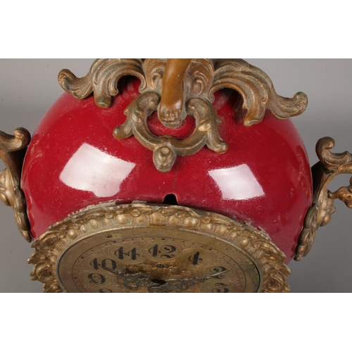 91 - An antique mantel clock surmounted with spelter cherubs. The movement stamped Lenzkirch 1 million. H... 