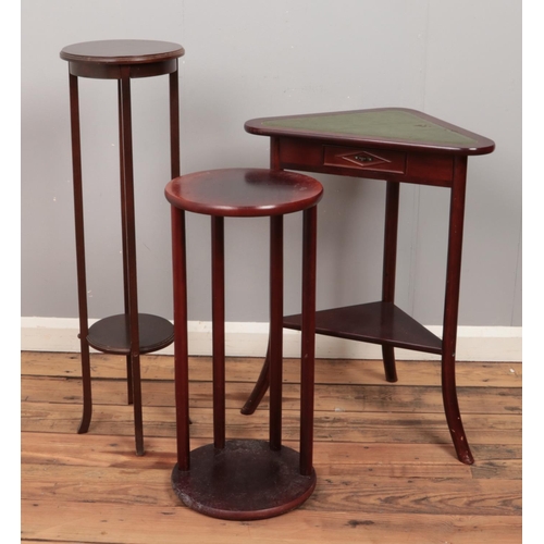 470 - Three occasional pieces of furniture. Includes two jardinière stands and a corner table.