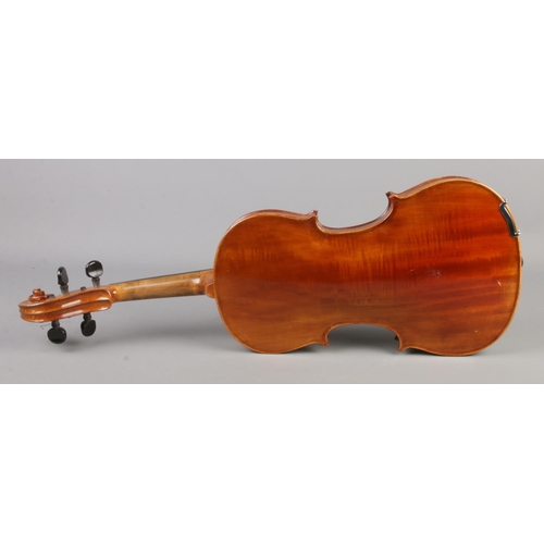 1 - A cased violin with one piece back. Label for Berini Violin. 14inch.