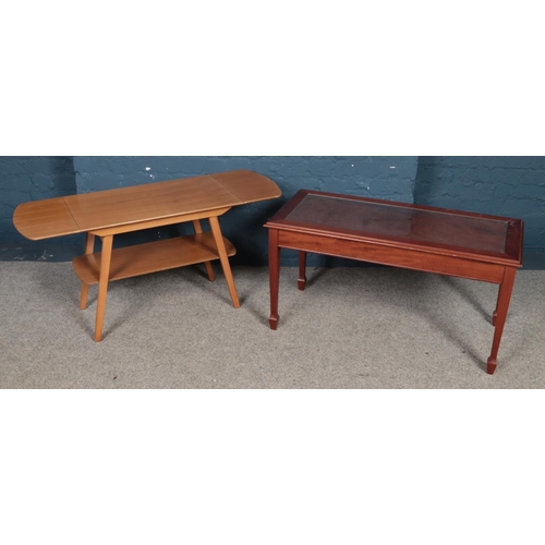 463 - A mahogany glass top inset coffee table along with another coffee table with drop down ends.