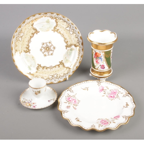 59 - A small collection of porcelain. Includes hand painted spill vase, Royal Crown Derby Royal Pinxton R... 