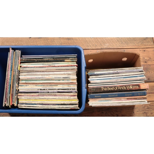 213 - Two boxes of assorted vinyl records, to include Lionel Richie, Motorhead, ELO, Queen and Blondie etc... 