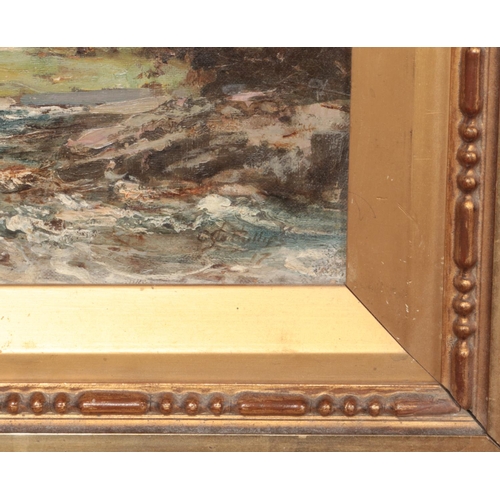 304 - A gilt framed oil on canvas depicting cottage scene, signed Phillips bottom right. Approx. dimension... 