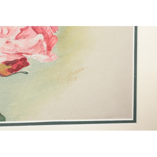 314 - A large portrait watercolour, depicting roses. Signed Fred Baker 1913 to the bottom right (45cm x 28... 