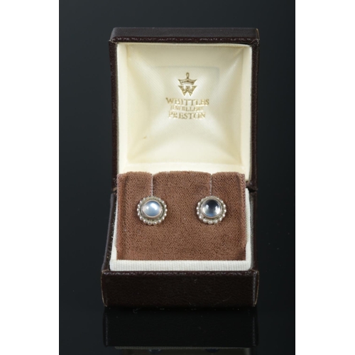 370 - A pair of silver Georg Jensen moonstone stud earrings, with monogram mark to reverse.