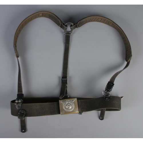 77 - A pair of German WWII braces with belt buckle.