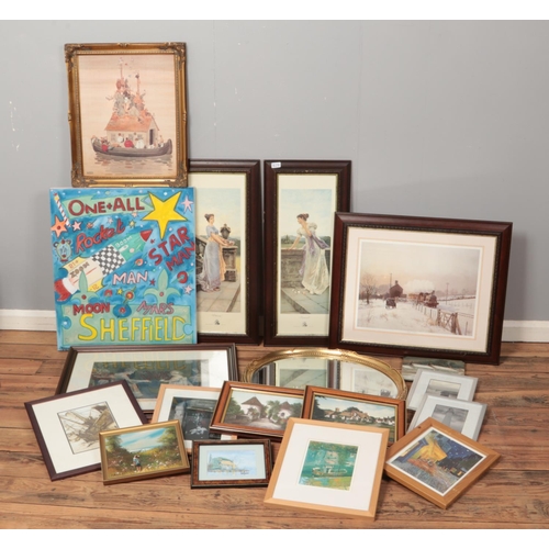 329 - A large quantity of pictures and prints. Including W.Heath Robinson framed Noah's ark print,  pair o... 