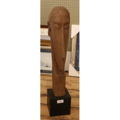 4 - A large pottery bust. Raised on square formed base. (64cm)