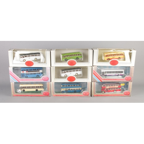 16 - Nine large Exclusive First Editions 1:76 precision die case model buses. To include 30706 AEC Renown... 